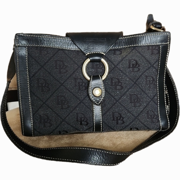 Dooney and Bourke ❤️ ring flap dark Grey canvas black leather shoulder bag - Picture 3 of 17